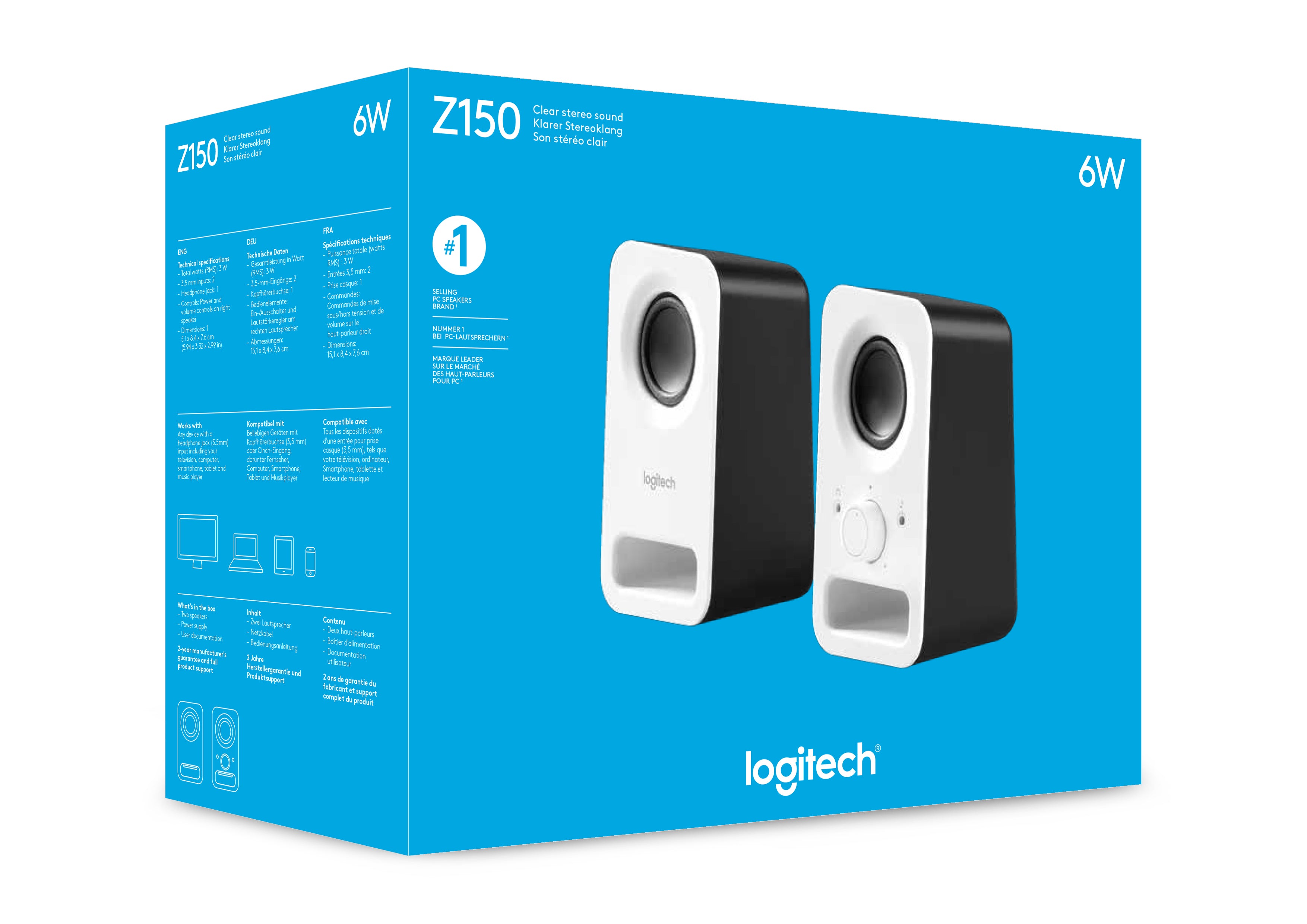 4. Bild von Logitech Z150 Lautsprecher Weiß Kabelgebunden 3 W | Broadware - Jetzt kaufen!