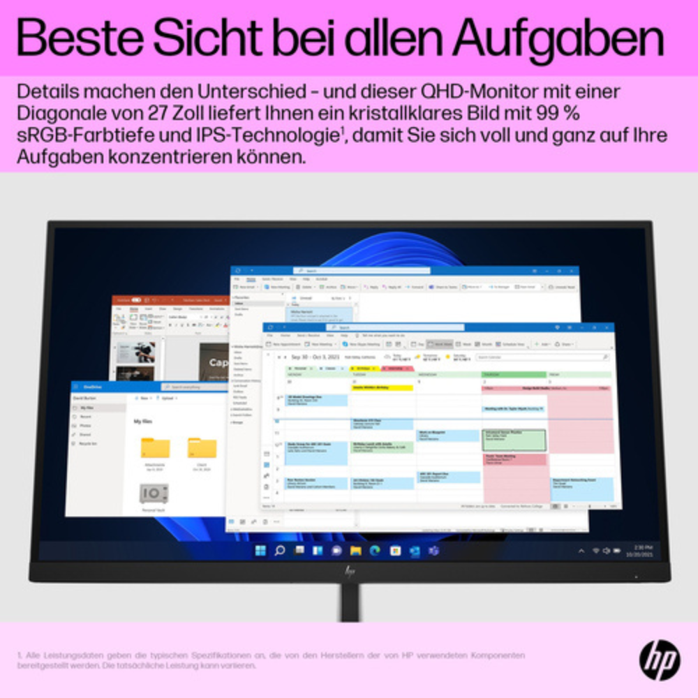 HP Inc. HP E27q G5 27 Zoll Class WQHD LCD-Monitor - 16:9 Format - 68,6 cm (27 Zoll) Viewable - Flatscreen