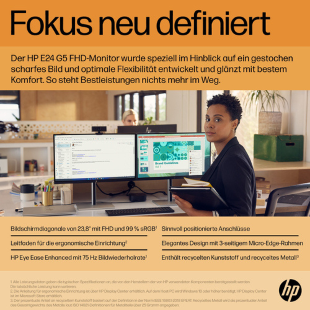 HP Inc. HP E24 G5 24 Zoll Class Full HD LCD-Monitor - 16:9 Format - 60,5 cm (23,8 Zoll) Viewable - IPS-Technologie - Flatscreen