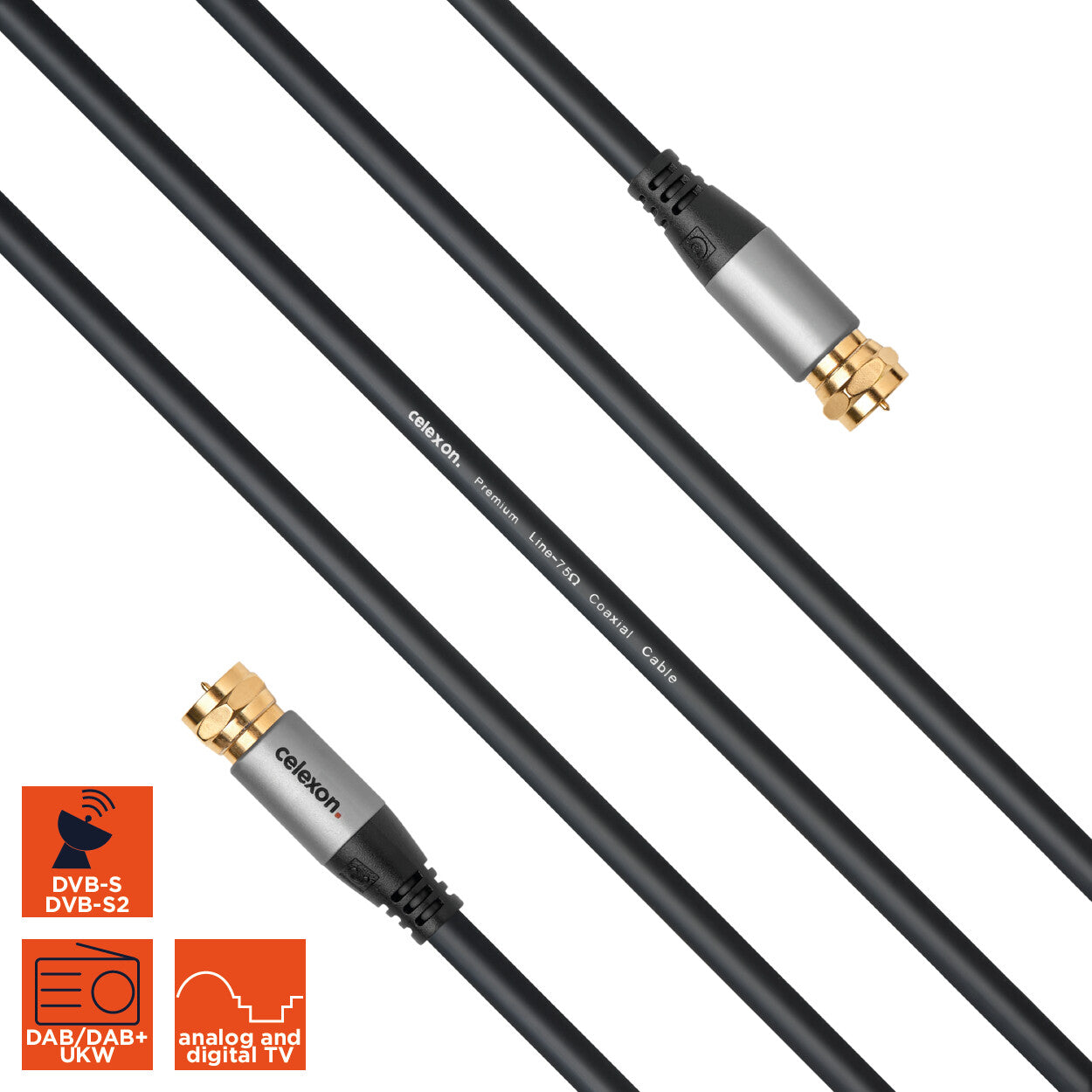 celexon F-Stecker Sat Antennenkabel 1.0m - Professional Line