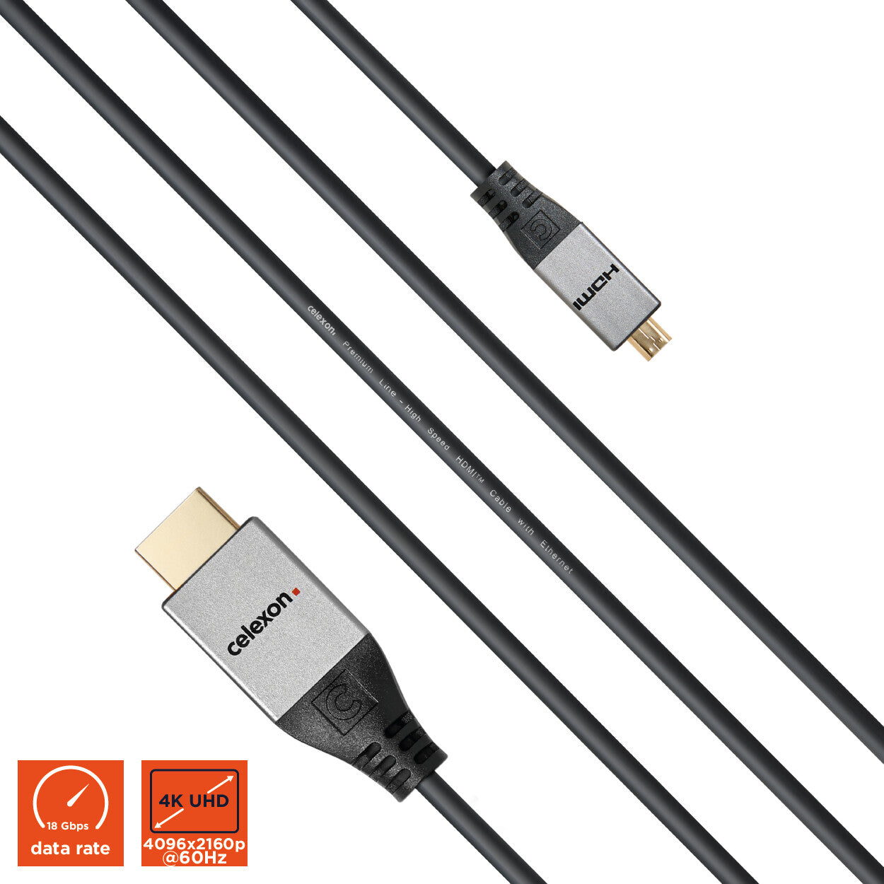 celexon HDMI auf Micro HDMI Kabel mit Ethernet - 2.0a/b 4K 1.0m - Professional Line