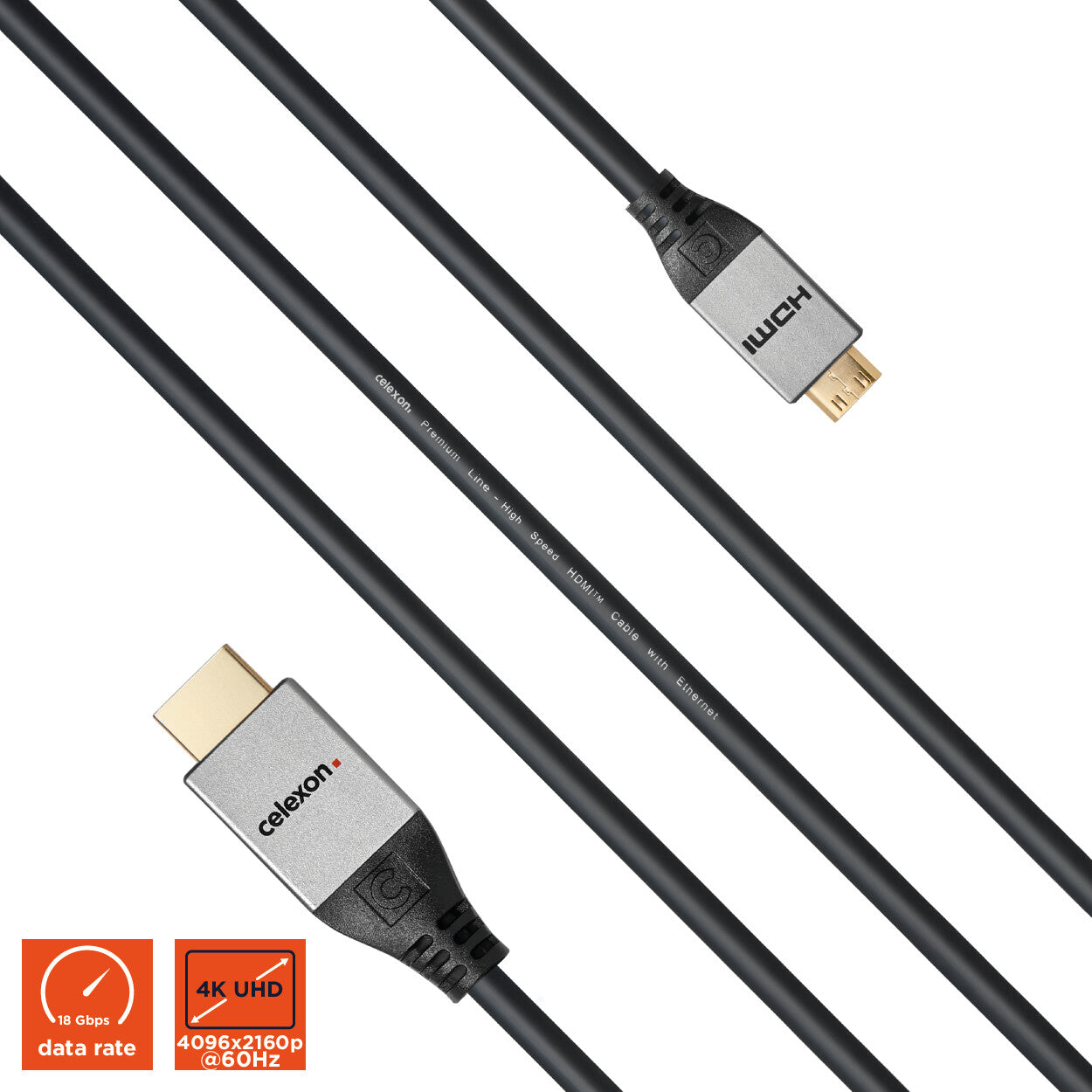 celexon HDMI auf Mini HDMI Kabel mit Ethernet - 2.0a/b 4K 1.0m - Professional Line