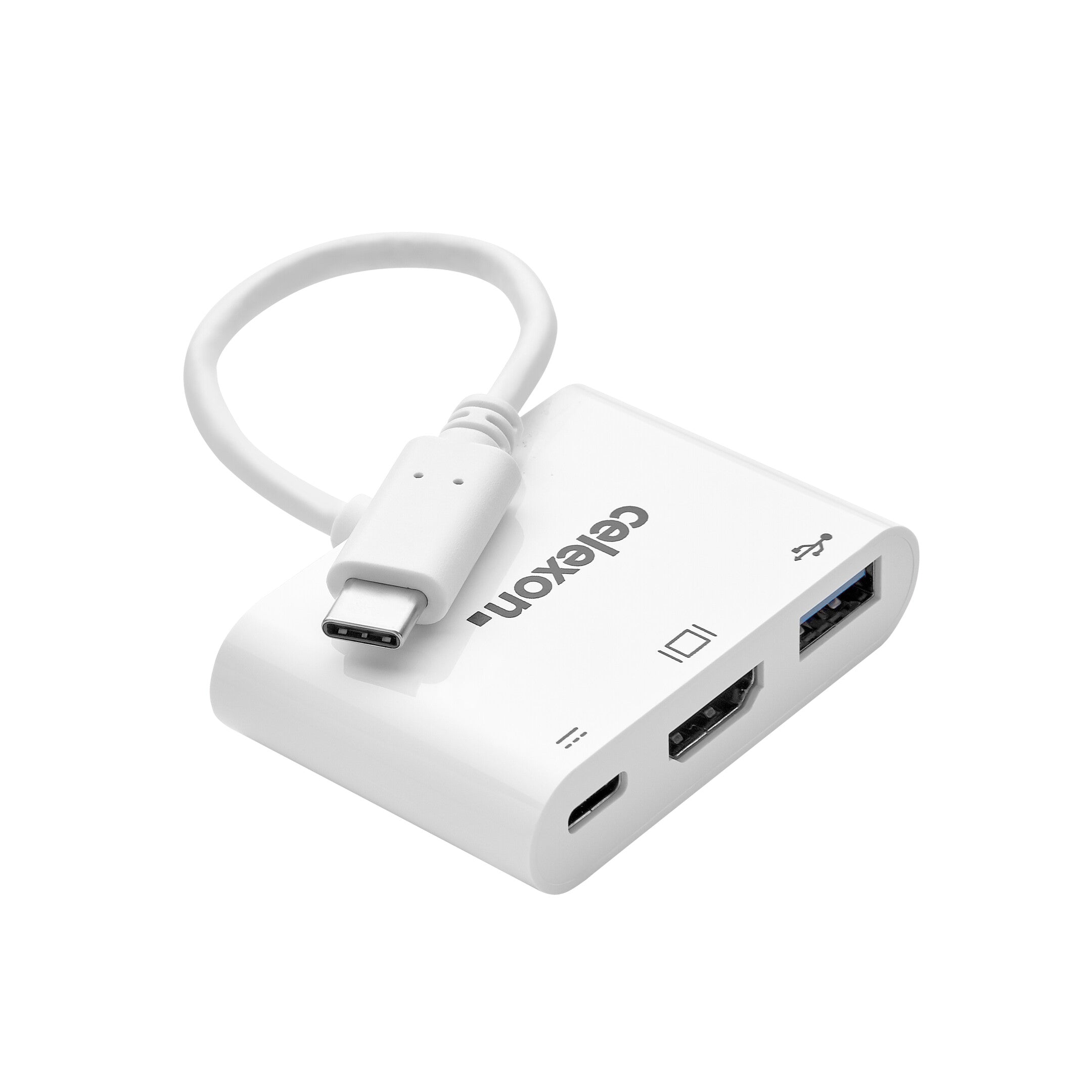 celexon-USB-C-auf-HDMI---USB-A---USB-C-M/F-Multiport-Adapter.-weiß